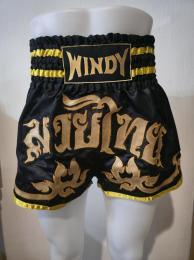 Windy ウィンディ キックパンツ ムエタイ パンツ WINDY Muay Thai Shorts – Black/Gold Thai Script